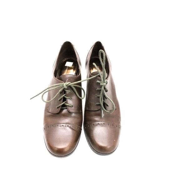 Etienne Aigner Nada Brown Leather Lace Up Cap Toe Heeled Oxford Women 10 Dress - Picture 1 of 4